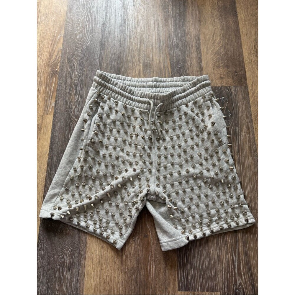 Studmuffin NYC Spike Sweat Shorts Heavy Studded Y2K Punk Gray Size Medium